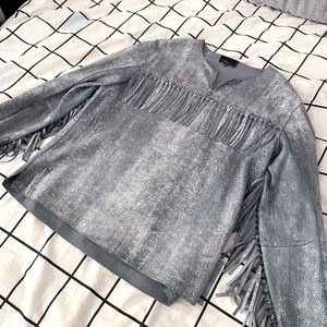 Phillip Lim blue leather fringe top